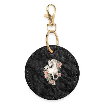 Cheval aux roses - Porte-clés rond - noir - Devant