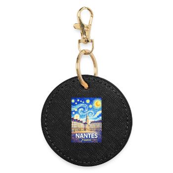 Nantes, France - Round Keyring - black - Front