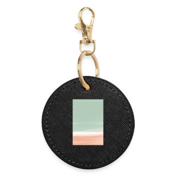 Green orange block - customizable - Round Keyring - black - Front