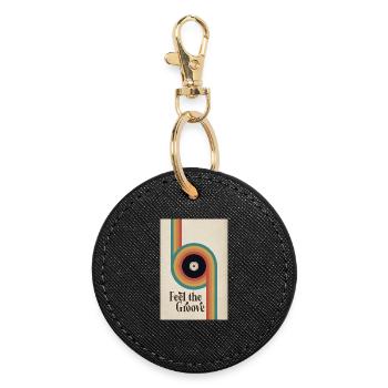 Feel the Groove Retro Vinyl Poster - Round Keyring - black - Front