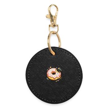 Donut rose sucré avec des paillettes aux vermicelles - Porte-clés rond - noir - Devant