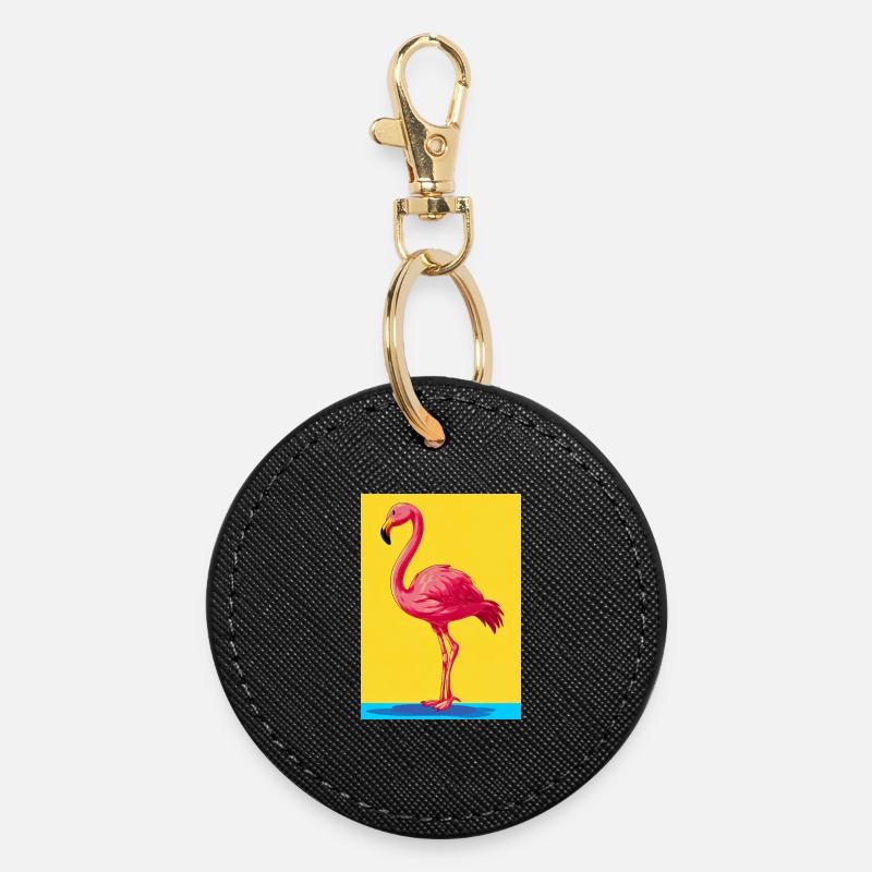 flamingo - Round Keyring - black