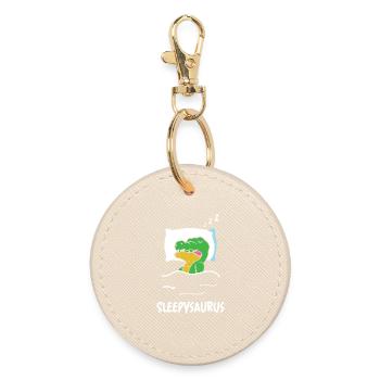 Sleepysaurus Dino Sleeping Funny Saying Dinosaur Sow - Round Keyring - oyster - Front