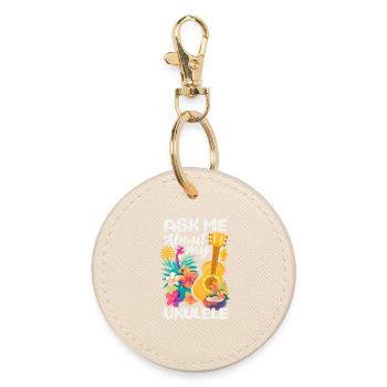Demandez-moi à propos de mon ukulélé, un instrument hawaïen drôle - Porte-clés rond - huître - Devant
