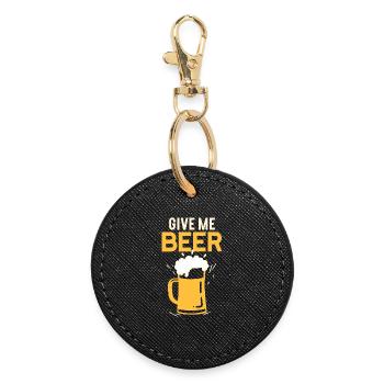 Give me beer toast mug beer glass gift - Round Keyring - black - Front