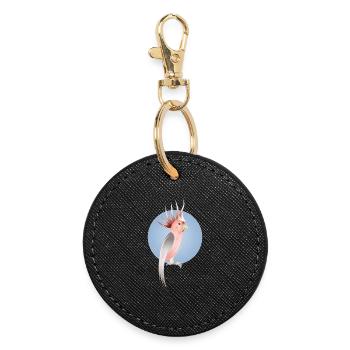 Oiseau cacatoès rose avec un fond bleu délicat - Porte-clés rond - noir - Devant