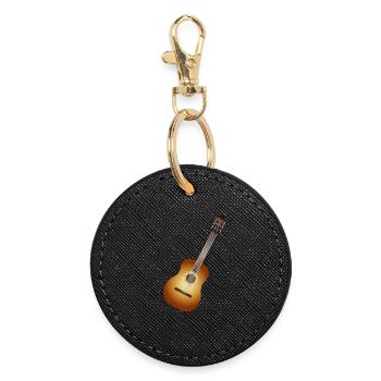 schöne Akustikgitarre in warmen Farbtönen - Runder Schlüsselanhänger - Schwarz - Vorne