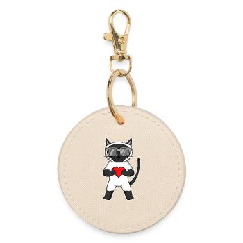 Siamkatze mit Sonnenbrille und Herz - Runder Schlüsselanhänger - Auster - Vorne