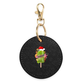 crème glacée vert vif à la mode pour Noël - Porte-clés rond - noir - Devant