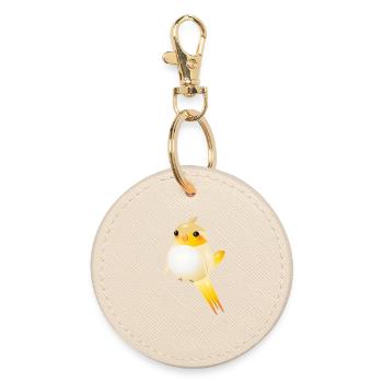rundlicher Kanarienvogel im Kawaii Stil - Runder Schlüsselanhänger - Auster - Vorne