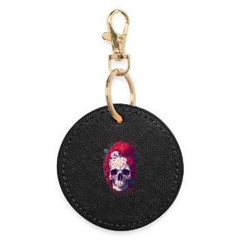 Totenkopf mit roten Blumen - Runder Schlüsselanhänger - Schwarz - Vorne