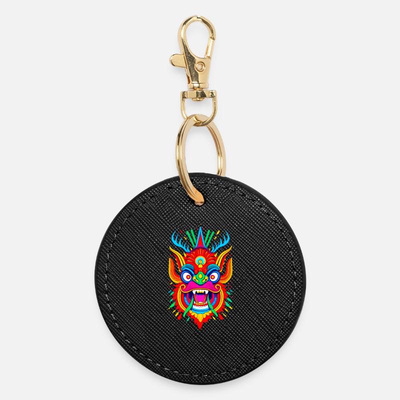 Masque de dragon coloré - Porte-clés rond - noir