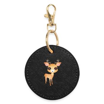 mignon petit cerf avec de grands bois - Porte-clés rond - noir - Devant