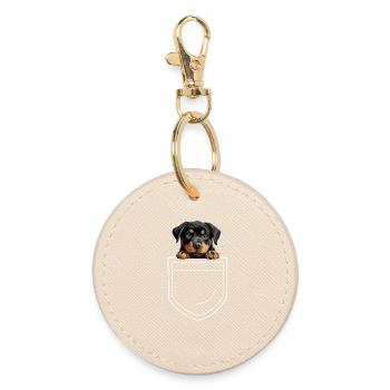 Hund Rottweiler - Runder Schlüsselanhänger - Auster - Vorne