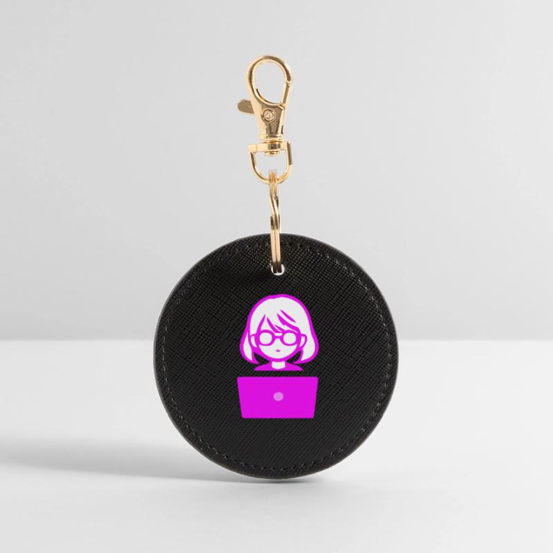 Woman with Computer Programmer Coder Round Keyring