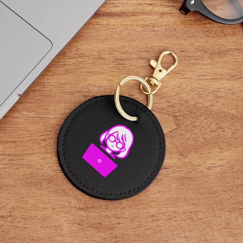 Woman with Computer Programmer Coder Round Keyring