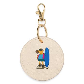 Giraffe Surfing Surfboard Summer - Round Keyring - oyster - Front