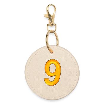 Number 9 - Nine - 9 motif in yellow - Round Keyring - oyster - Front