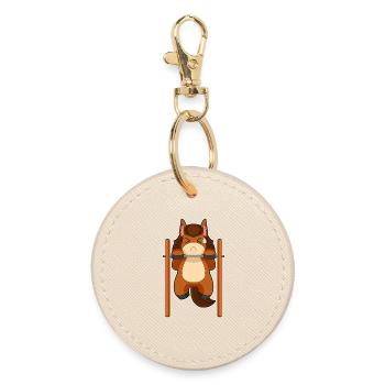 Horse Bodybuilder Pull-ups Bodybuilding - Round Keyring - oyster - Front