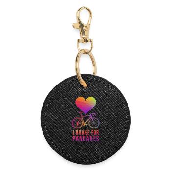 Heart and Bicycle with Pancake Text Design - Round Keyring - black - Front