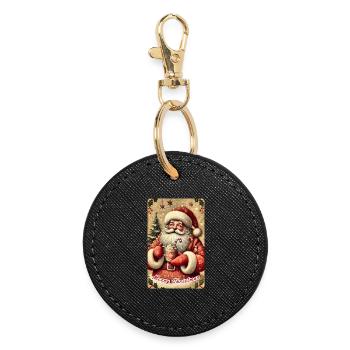 Père Noël douillet avec chocolat chaud - Porte-clés rond - noir - Devant