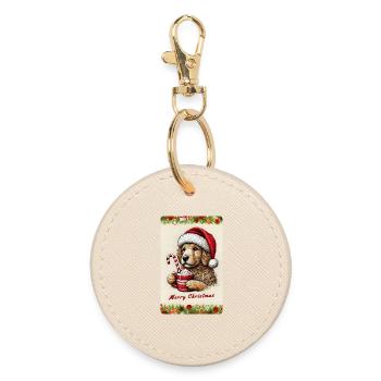 Christmas Puppy with Hot Chocolate - Round Keyring - oyster - Front