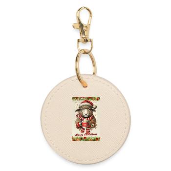 Weihnachtsschaf mit heißer Schokolade - Runder Schlüsselanhänger - Auster - Vorne
