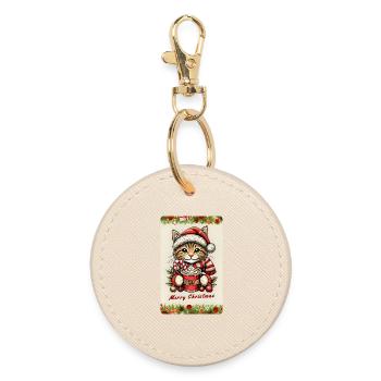 Chat de Noël au chocolat chaud - Porte-clés rond - huître - Devant