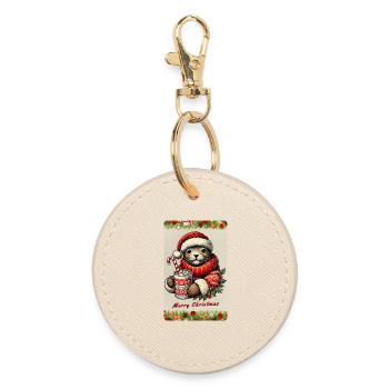 Loutre de Noël au chocolat chaud - Porte-clés rond - huître - Devant