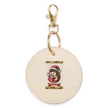 Christmas hedgehogs with hot chocolate - Round Keyring - oyster - Front