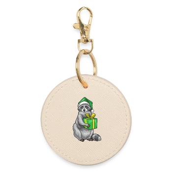 Raccoon Christmas Package - Round Keyring - oyster - Front