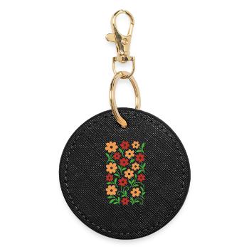Motif de fleurs boho rétro - Teintes d’automne Floral - Porte-clés rond - noir - Devant