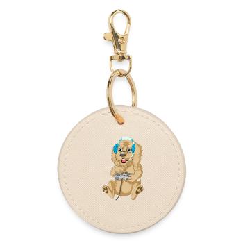 Gaming Golden Doodle Dog Cartoon T-Shirt Design - Round Keyring - oyster - Front