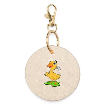 Ente Holzfäller Axt Wald - Runder Schlüsselanhänger - Auster - Vorne