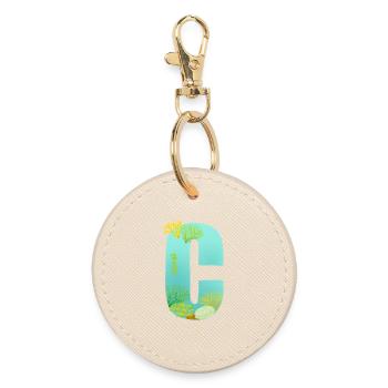 Récif de corail C lettre Design bleu vert Turquoise - Porte-clés rond - huître - Devant