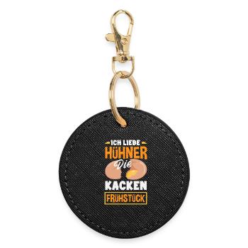 I love chickens – they poop breakfast - Round Keyring - black - Front