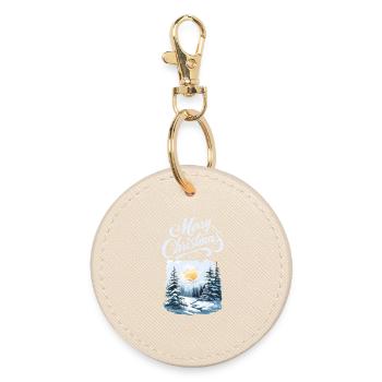 Merry Christmas Forest Landscape - Round Keyring - oyster - Front