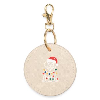 Santa Pup Christmas Lights - Round Keyring - oyster - Front