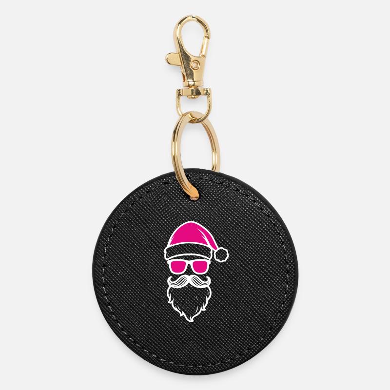 Pink Santa with sunglasses - Round Keyring - black