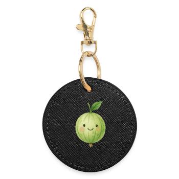 Stachelbeere Kawaii Kinder Baby Obst Motiv süß - Runder Schlüsselanhänger - Schwarz - Vorne