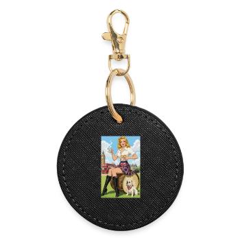 British Pin-up with Bulldog and London - Round Keyring - black - Front