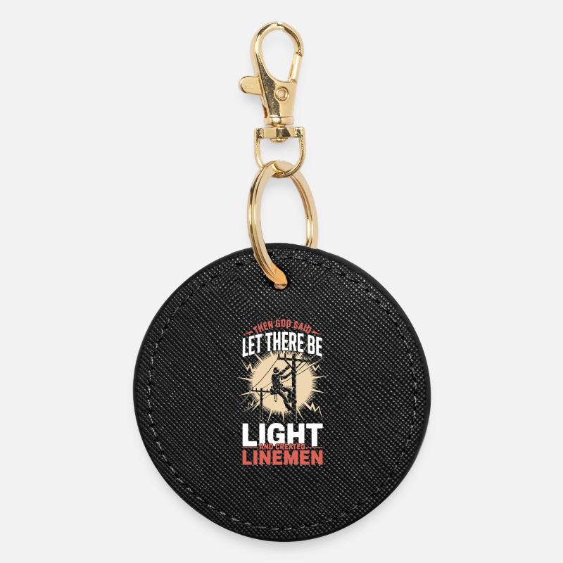 Funny Lineman Let There Be Light - Round Keyring - black