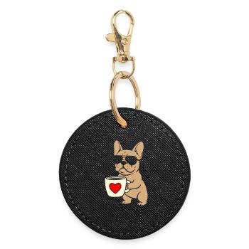 Frenchie Kaffee Flat Design - Runder Schlüsselanhänger - Schwarz - Vorne