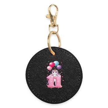 11 ans de Fille Mignonne Licorne 11e anniversaire - Porte-clés rond - noir - Devant