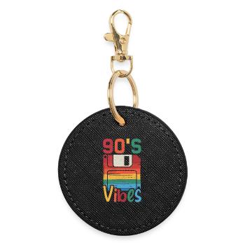 90s Vibes Cassette Retro - Round Keyring - black - Front