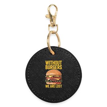 Hamburger Fast Food Burger Fastfood Geschenke - Runder Schlüsselanhänger - Schwarz - Vorne