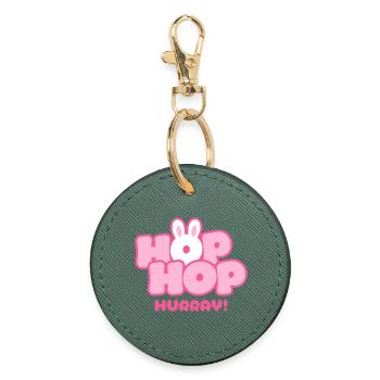 Hop Hop Hourra | Motif de la jolie phrase de lapin - Porte-clés rond - vert sapin - Devant