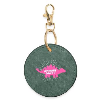 Mommysaur Rex Funny Pink Dinosaur Slogan Design - Round Keyring - evergreen - Front