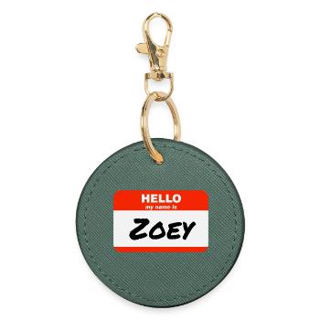 Hello My Name Is Zoey Label Name Tag - Round Keyring - evergreen - Front