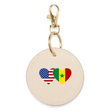USA Senegal  Flagge Herz - Runder Schlüsselanhänger - Auster - Vorne